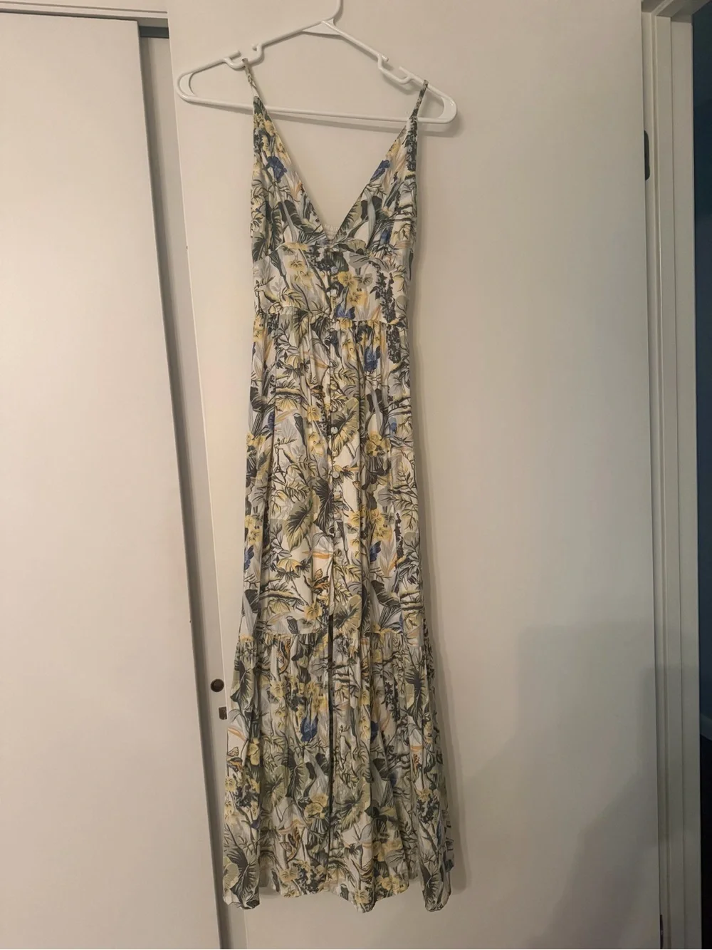 Abercrombie & Fitch White Floral Maxi Dress with Yellow and Blue Accents